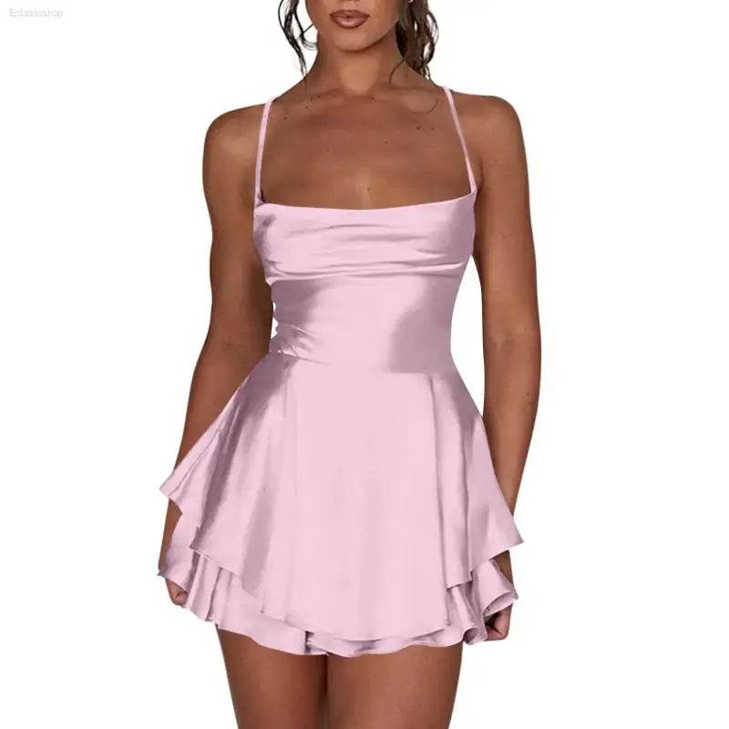 Elegant Backless Silk And Satin Ladies' Mini Dress - Estalios