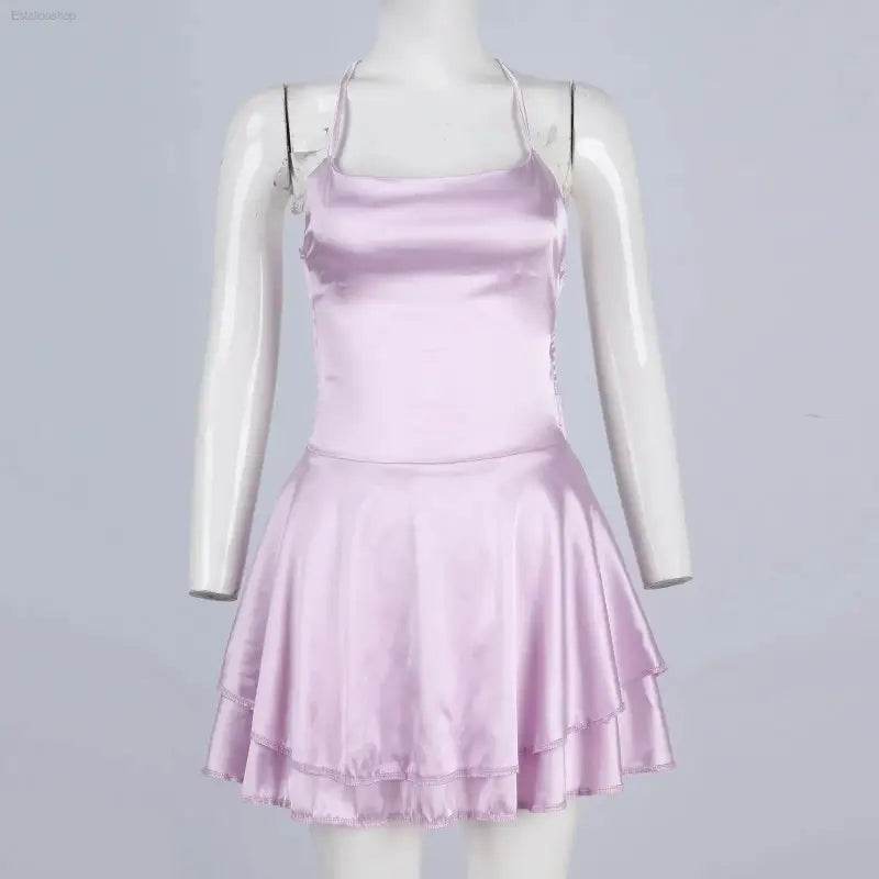 Elegant Backless Silk And Satin Ladies' Mini Dress - Estalios