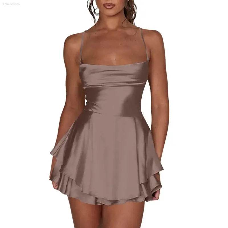 Elegant Backless Silk And Satin Ladies' Mini Dress - Estalios