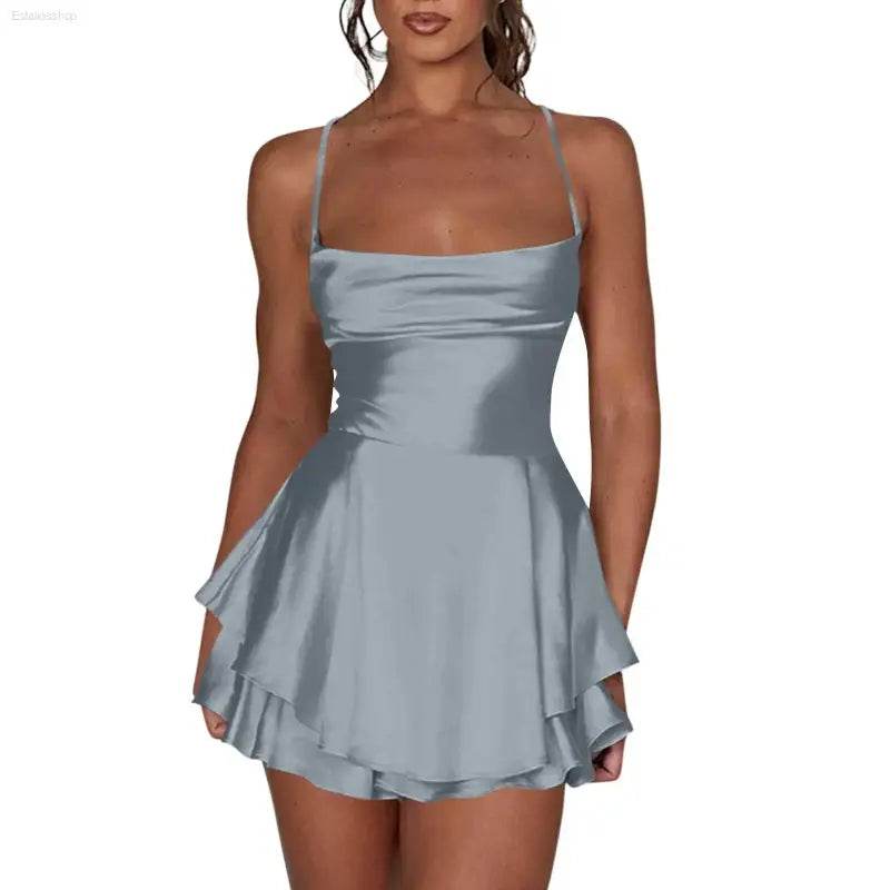 Elegant Backless Silk And Satin Ladies' Mini Dress - Estalios