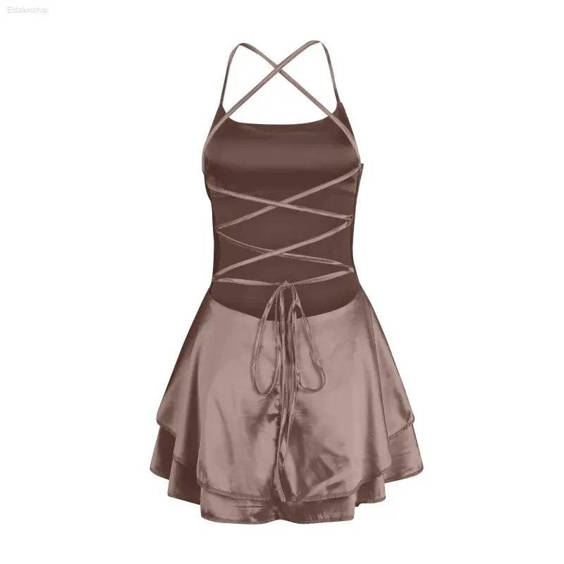 Elegant Backless Silk And Satin Ladies' Mini Dress - Estalios