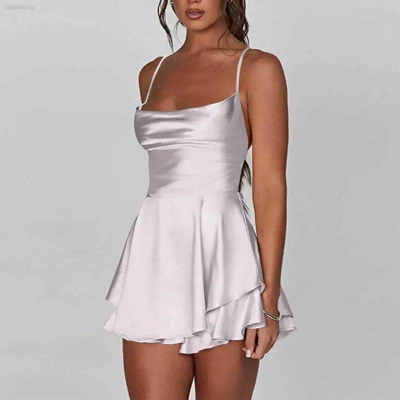 Elegant Backless Silk And Satin Ladies' Mini Dress - Estalios