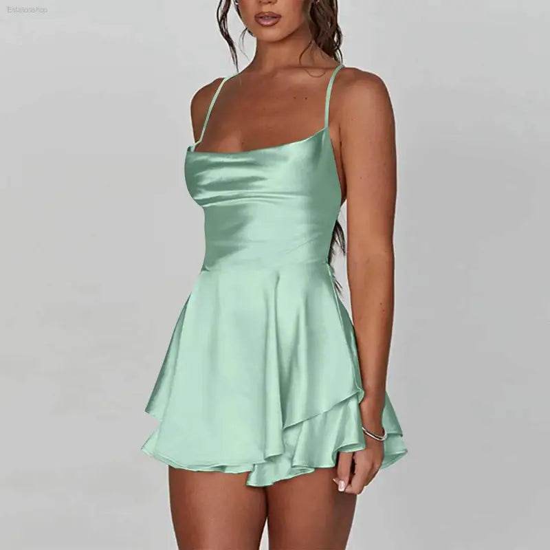 Elegant Backless Silk And Satin Ladies' Mini Dress - Estalios