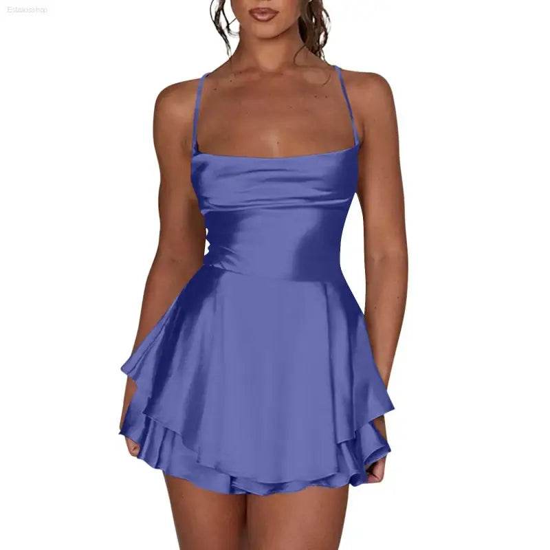 Elegant Backless Silk And Satin Ladies' Mini Dress - Estalios