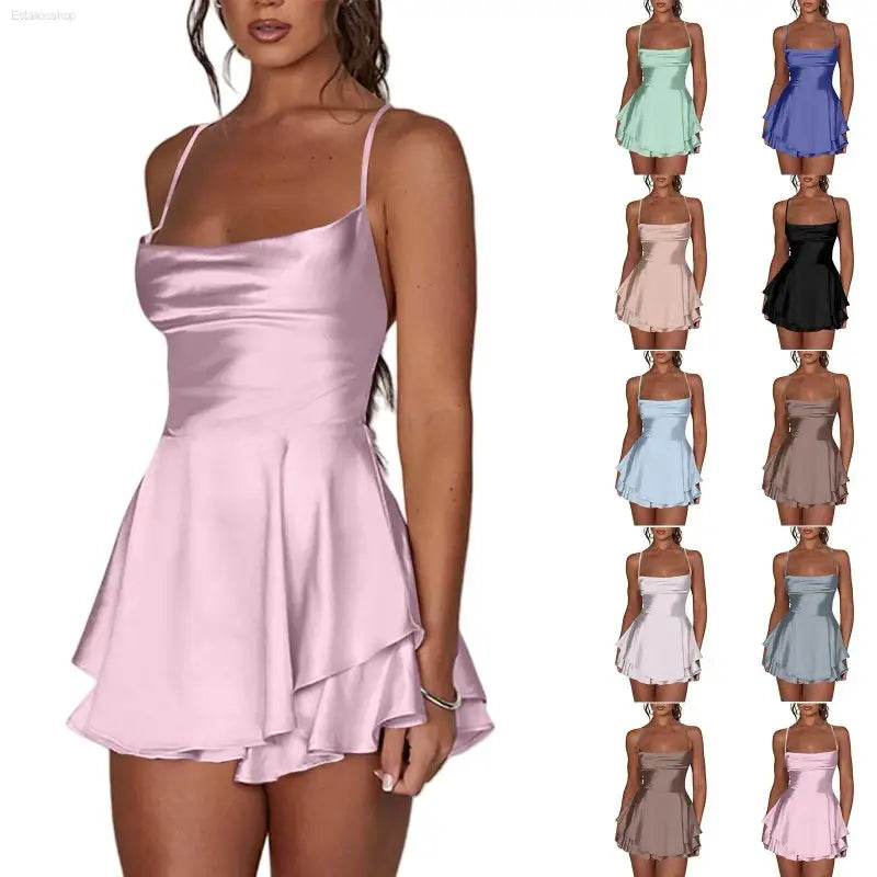 Elegant Backless Silk And Satin Ladies' Mini Dress - Estalios