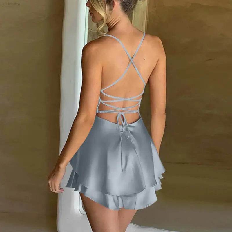 Elegant Backless Silk And Satin Ladies' Mini Dress - Estalios