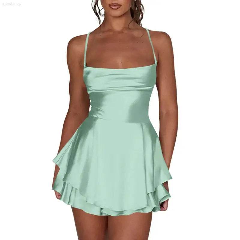 Elegant Backless Silk And Satin Ladies' Mini Dress - Estalios