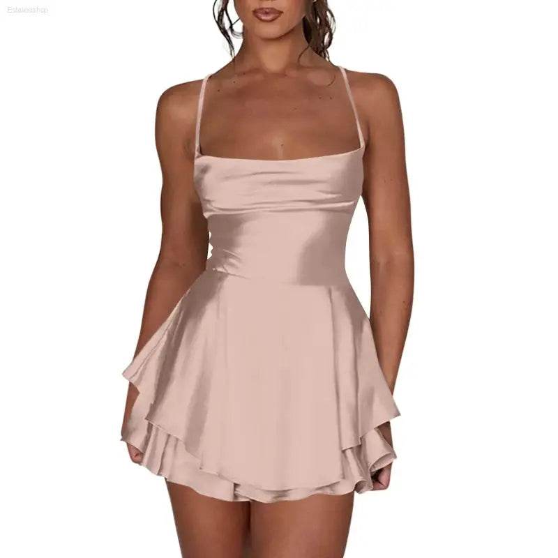 Elegant Backless Silk And Satin Ladies' Mini Dress - Estalios