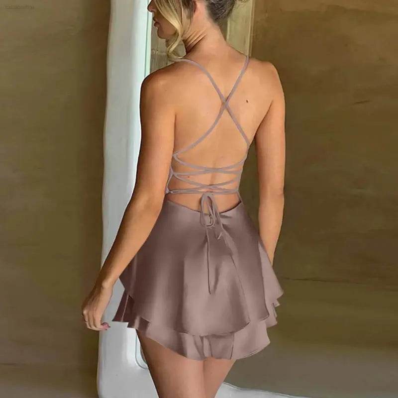 Elegant Backless Silk And Satin Ladies' Mini Dress - Estalios
