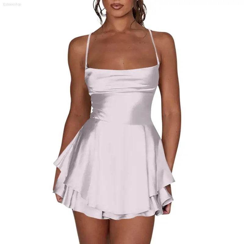 Elegant Backless Silk And Satin Ladies' Mini Dress - Estalios