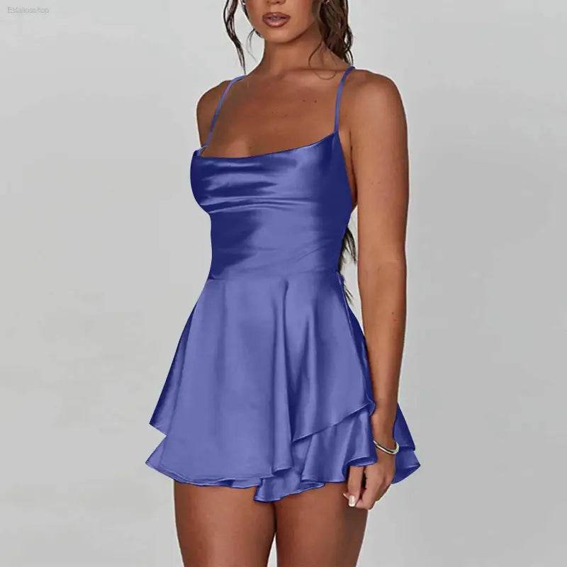 Elegant Backless Silk And Satin Ladies' Mini Dress - Estalios