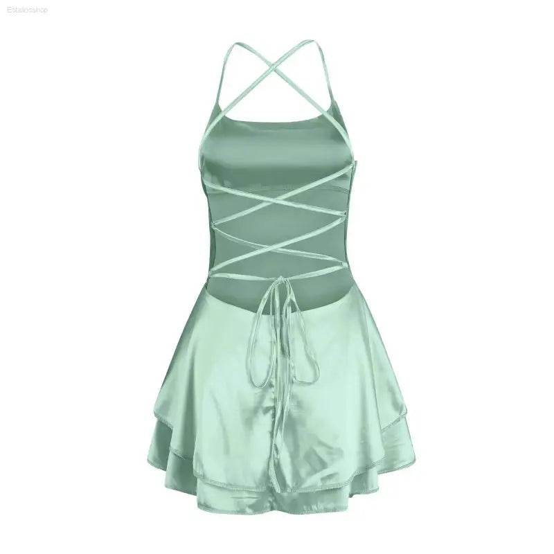Elegant Backless Silk And Satin Ladies' Mini Dress - Estalios