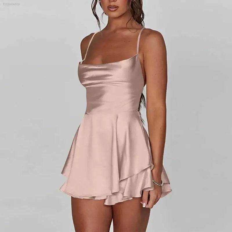 Elegant Backless Silk And Satin Ladies' Mini Dress - Estalios