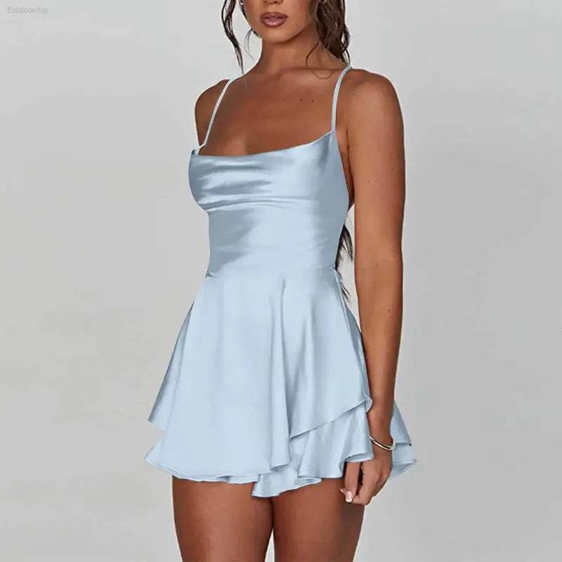 Elegant Backless Silk And Satin Ladies' Mini Dress - Estalios