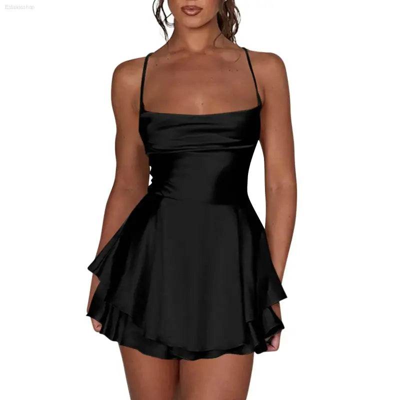 Elegant Backless Silk And Satin Ladies' Mini Dress - Estalios