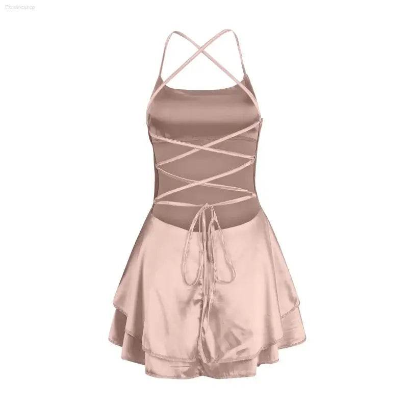 Elegant Backless Silk And Satin Ladies' Mini Dress - Estalios