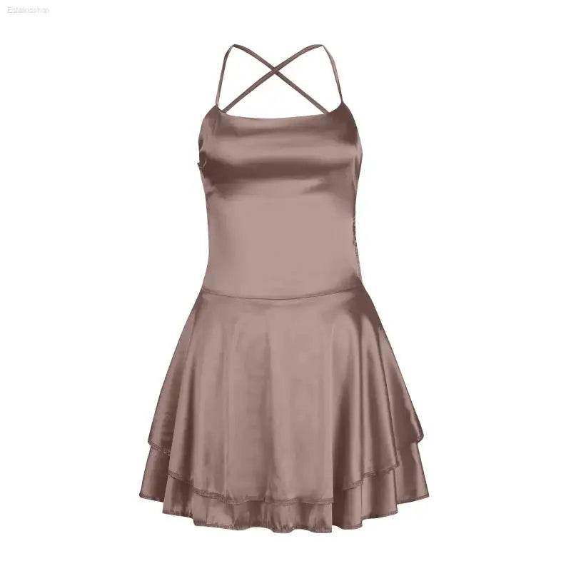 Elegant Backless Silk And Satin Ladies' Mini Dress - Estalios
