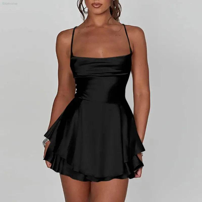 Elegant Backless Silk And Satin Ladies' Mini Dress - Estalios
