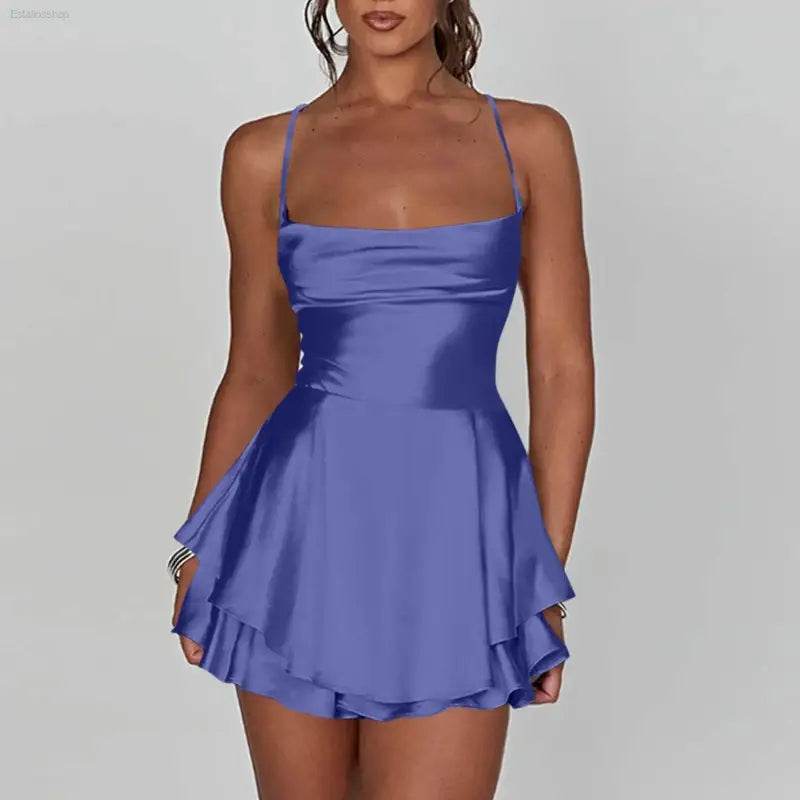Elegant Backless Silk And Satin Ladies' Mini Dress - Estalios