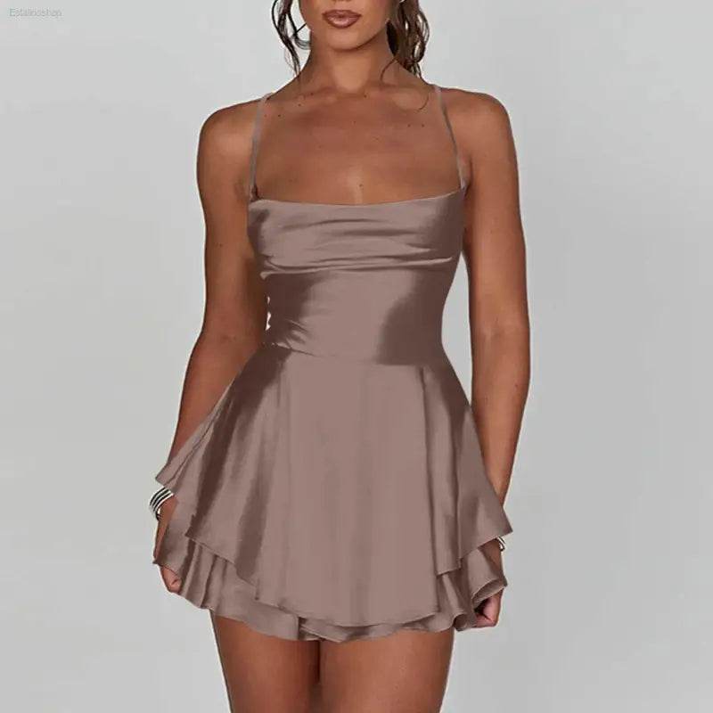 Elegant Backless Silk And Satin Ladies' Mini Dress - Estalios