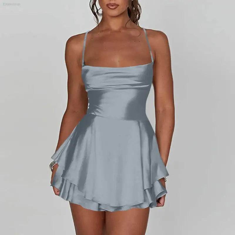 Elegant Backless Silk And Satin Ladies' Mini Dress - Estalios