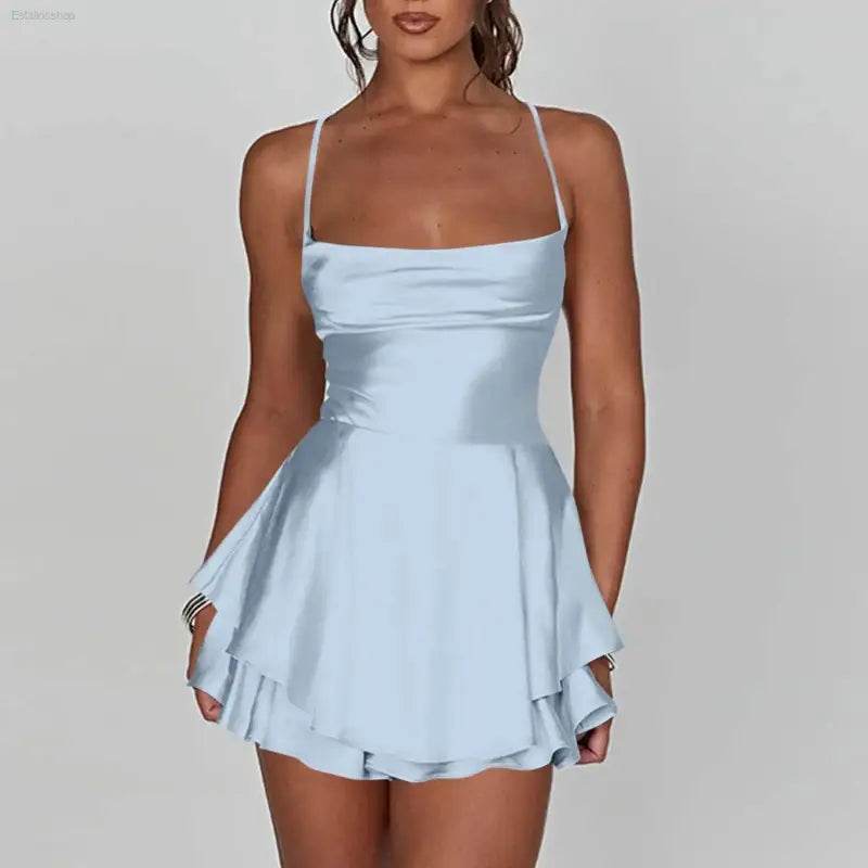 Elegant Backless Silk And Satin Ladies' Mini Dress - Estalios