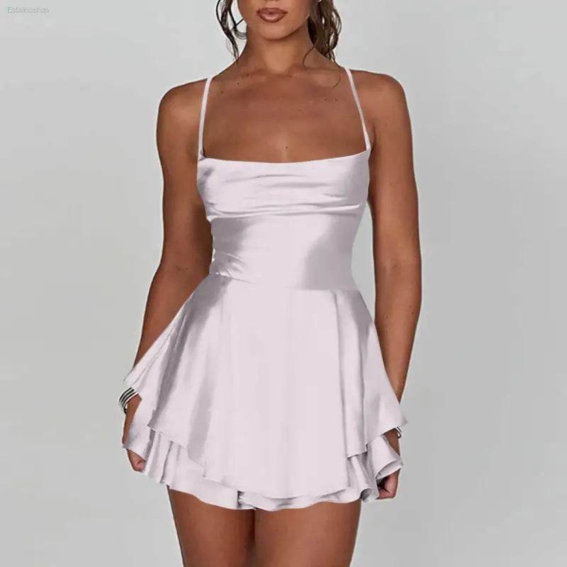 Elegant Backless Silk And Satin Ladies' Mini Dress - Estalios