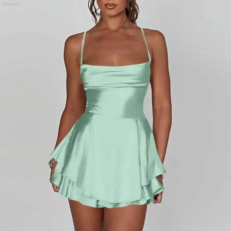 Elegant Backless Silk And Satin Ladies' Mini Dress - Estalios