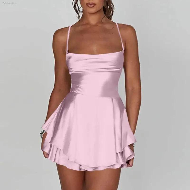 Elegant Backless Silk And Satin Ladies' Mini Dress - Estalios