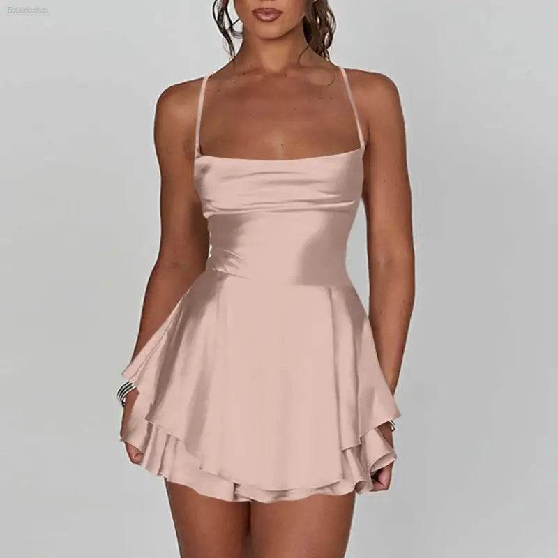 Elegant Backless Silk And Satin Ladies' Mini Dress - Estalios