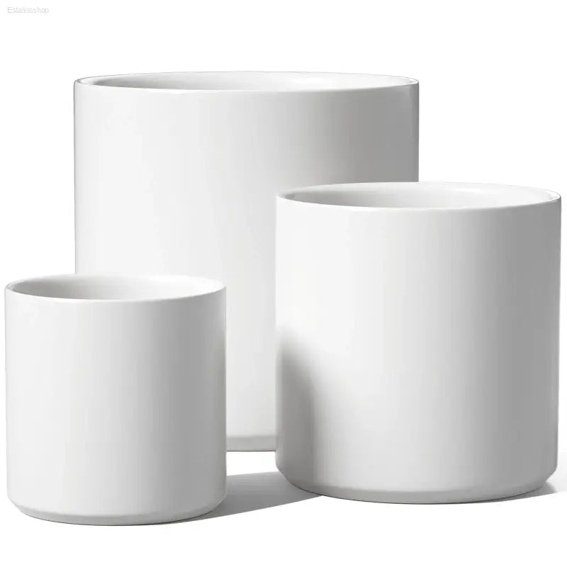 Elegant Set of 3 White Plant Pots (10", 8", 6") with Drainage Hole & Plug - Perfect for Indoor and Patio Decor