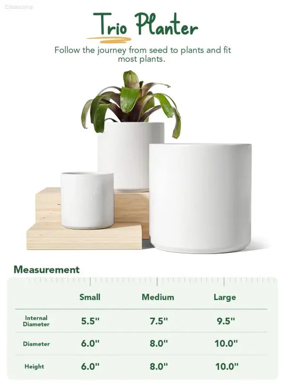Elegant Set of 3 White Plant Pots (10", 8", 6") with Drainage Hole & Plug - Perfect for Indoor and Patio Decor
