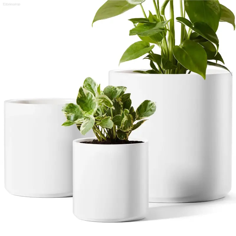 Elegant Set of 3 White Plant Pots (10", 8", 6") with Drainage Hole & Plug - Perfect for Indoor and Patio Decor