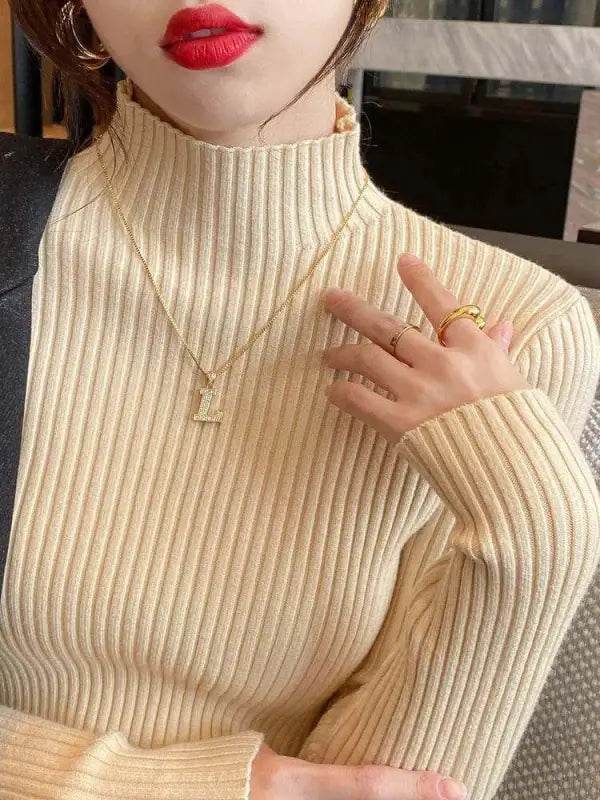 Elegant Solid Basic Knitted Turtleneck Sweater for Women - Estalios