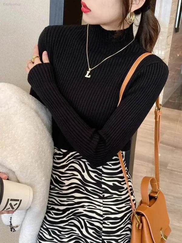 Elegant Solid Basic Knitted Turtleneck Sweater for Women - Estalios