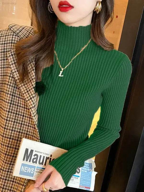 Elegant Solid Basic Knitted Turtleneck Sweater for Women - Estalios