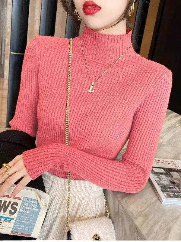 Elegant Solid Basic Knitted Turtleneck Sweater for Women - Estalios