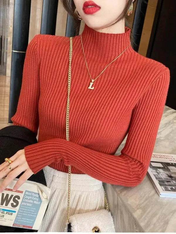 Elegant Solid Basic Knitted Turtleneck Sweater for Women - Estalios