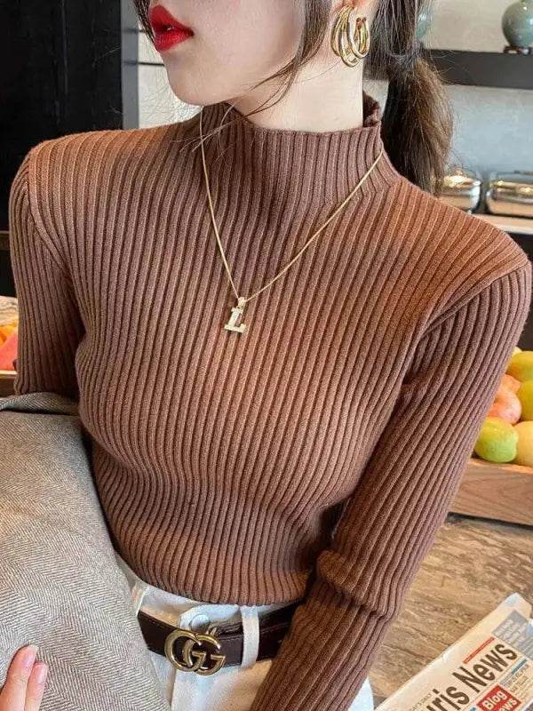Elegant Solid Basic Knitted Turtleneck Sweater for Women - Estalios