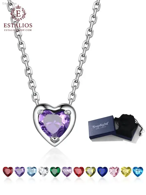 Elegant Sterling Silver Birthstone Heart Necklace for Women and Girls - EstaliosShop