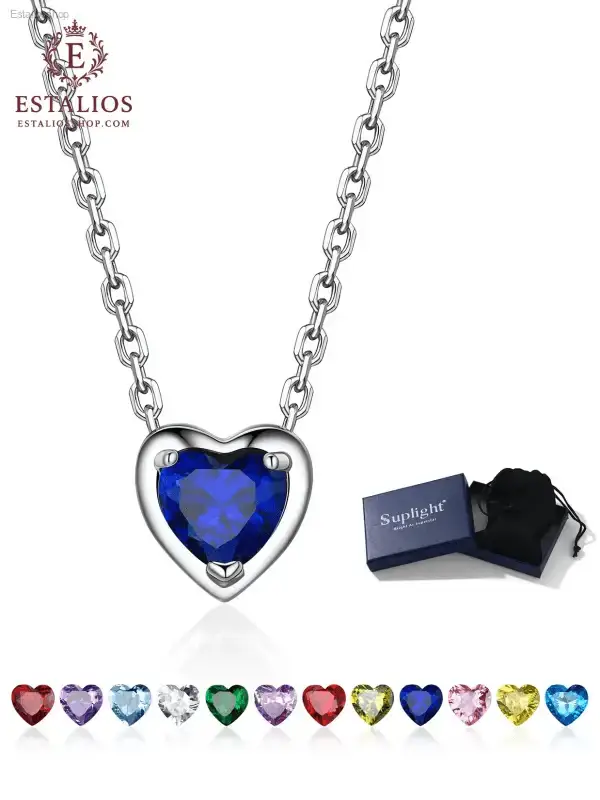 Elegant Sterling Silver Birthstone Heart Necklace for Women and Girls - EstaliosShop