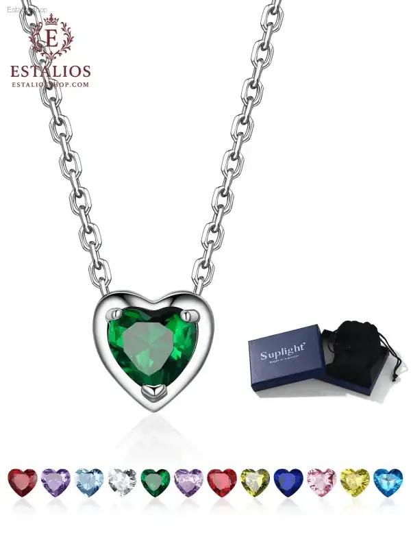 Elegant Sterling Silver Birthstone Heart Necklace for Women and Girls - EstaliosShop