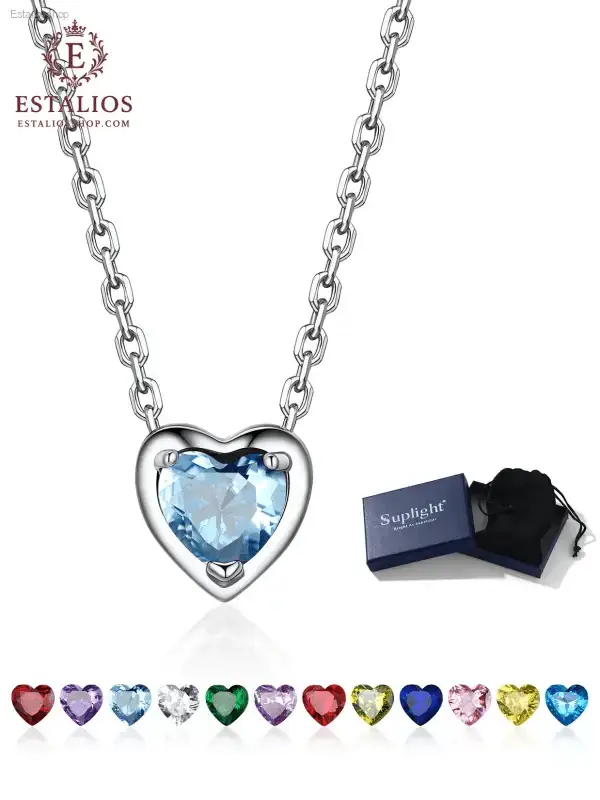Elegant Sterling Silver Birthstone Heart Necklace for Women and Girls - EstaliosShop