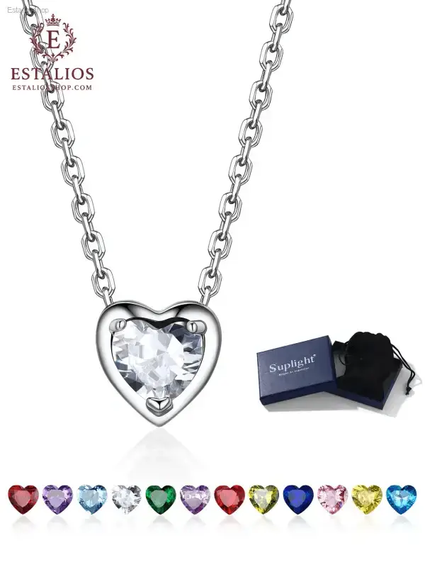 Elegant Sterling Silver Birthstone Heart Necklace for Women and Girls - EstaliosShop