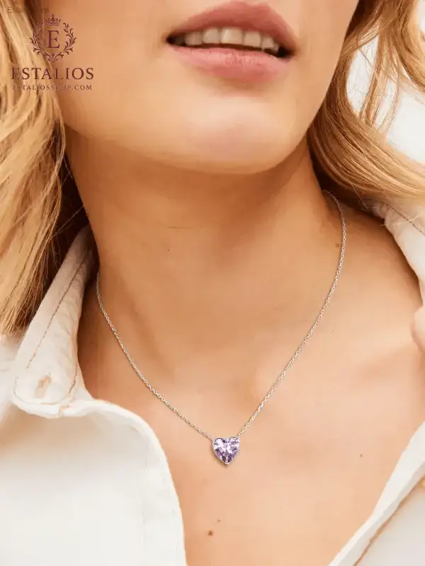 Elegant Sterling Silver Birthstone Heart Necklace for Women and Girls - EstaliosShop