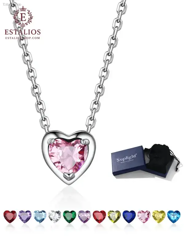 Elegant Sterling Silver Birthstone Heart Necklace for Women and Girls - EstaliosShop