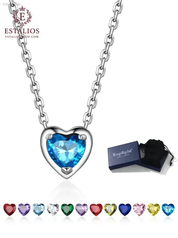 Elegant Sterling Silver Birthstone Heart Necklace for Women and Girls - EstaliosShop