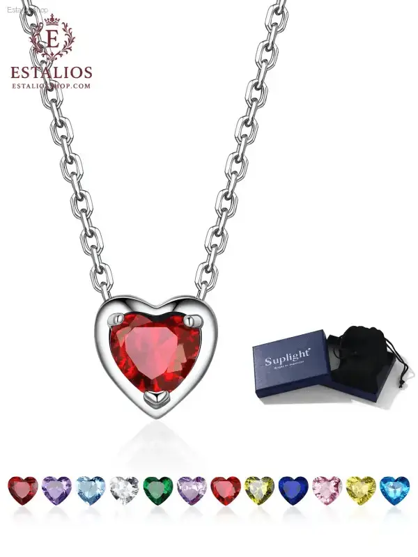 Elegant Sterling Silver Birthstone Heart Necklace for Women and Girls - EstaliosShop