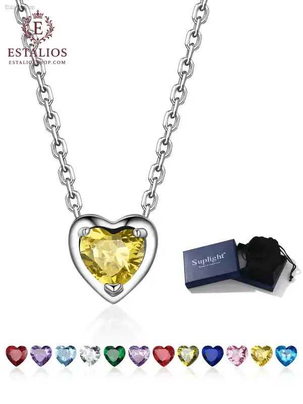 Elegant Sterling Silver Birthstone Heart Necklace for Women and Girls - EstaliosShop