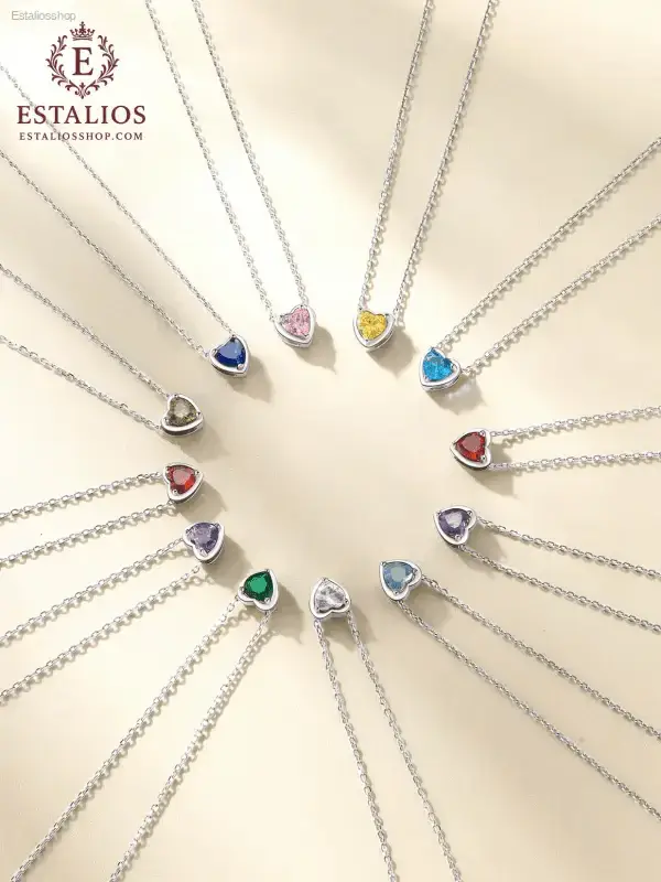 Elegant Sterling Silver Birthstone Heart Necklace for Women and Girls - EstaliosShop